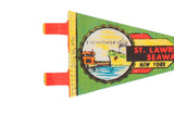 Handwritten ink date from 1970 on the yellow hoist of the vintage felt pennant.
