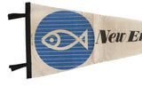 Handwritten date from 1970 in ink on the black header of the vintage felt pennant.