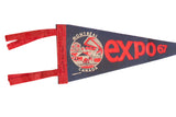 Handwritten date August 29, 1967 on the vintage Montreal Expo 67 pennant's red felt header.