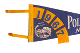 Detail of the vintage pennant's felt graphics, including 