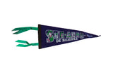 Vintage Sainte Anne De Beaupre navy felt pennant with illustrated white lettering and green ties.
