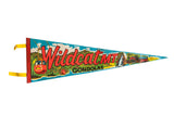 Vintage Wildcat Mountain felt flag pennant with a colorful mid-century gondola scene.