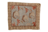 Modern Oushak square rug with powder blue field, repeating floral motifs, spiral border, 2'8