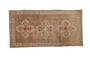 Distressed vintage Oushak runner, triple floral quatrefoil medallions, beige, sand, and cinnabar red, 1'8" x 3'5".