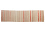 Distressed Turkish Kilim runner with abrashed vertical stripes in neutral and cinnabar tones, 3x11.