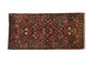 Vintage German Sarouk runner, red allover floral pattern with navy and ivory, 2x4 feet.