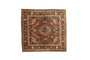 Vintage Sarouk square rug with roundel medallion, allover floral bouquets in chestnut, navy, and ivory.