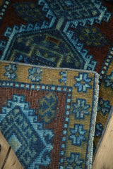 Machine bound side edge and geometric ochre gold border on a vintage Kars rug.