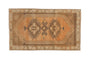 Distressed vintage Oushak rug, faded sandalwood double diamond medallion, coffee brown borders, 1'11" x 3'4".