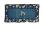 Antique Chinese Peking rug with cobalt field, central floral burst, navy lotus-butterfly border. 1'5"x2'9".