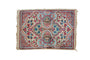 Unusual vintage Kerman mat featuring ivory, cochineal red, powder blue floral samovar motifs, 1'6" x 2'2".