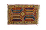 Antique Anatolian rug mat, brick red, geometric medallion with serrated leaves, saffron border, 1'10" x 2'9".