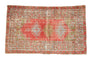 Vintage Distressed Oushak rug, triple medallions, soft red, oxidized silver, moss green.