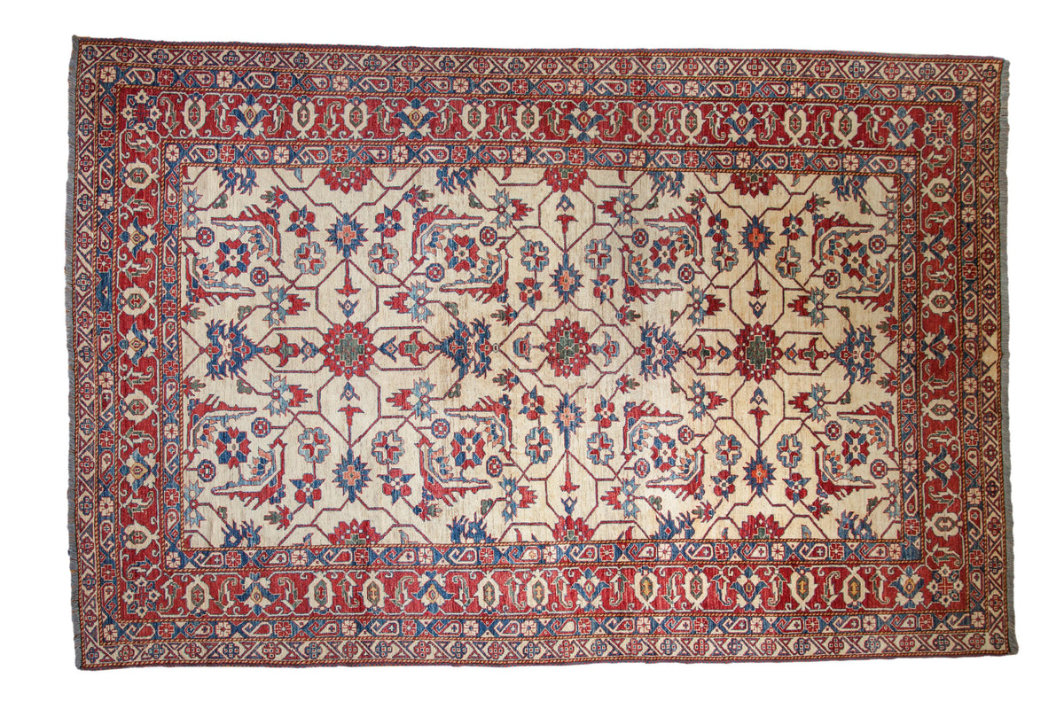 Vintage Pakistani Northwest Persian carpet, ivory field with red and blue Herati patterns, 8'11" x 13'2".