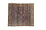 Antique silk Mohtashem Kashan square rug, rich aubergine field, powder blue, ivory palmettes. 2'11" x 3'3".