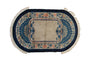 Antique Peking oval rug with beige field, cobalt blue peacock vignettes, lotus border, 3x5 ft.
