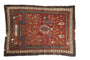 Unique Antique Kazak rug with chestnut red prayer motif, geometric designs, 3'11" X 5'4".