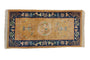 Gold Chinese Art Deco rug runner, floral medallion, navy lotus and geometric border, 2x4.