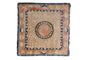 Antique Ningxia square rug with roundel medallion, hooked-cross motif, coral and cobalt blue.