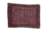 Antique Farahan Sarouk rug mat, allover Herati with birds, vibrant light magenta and sapphire blue. 1'11