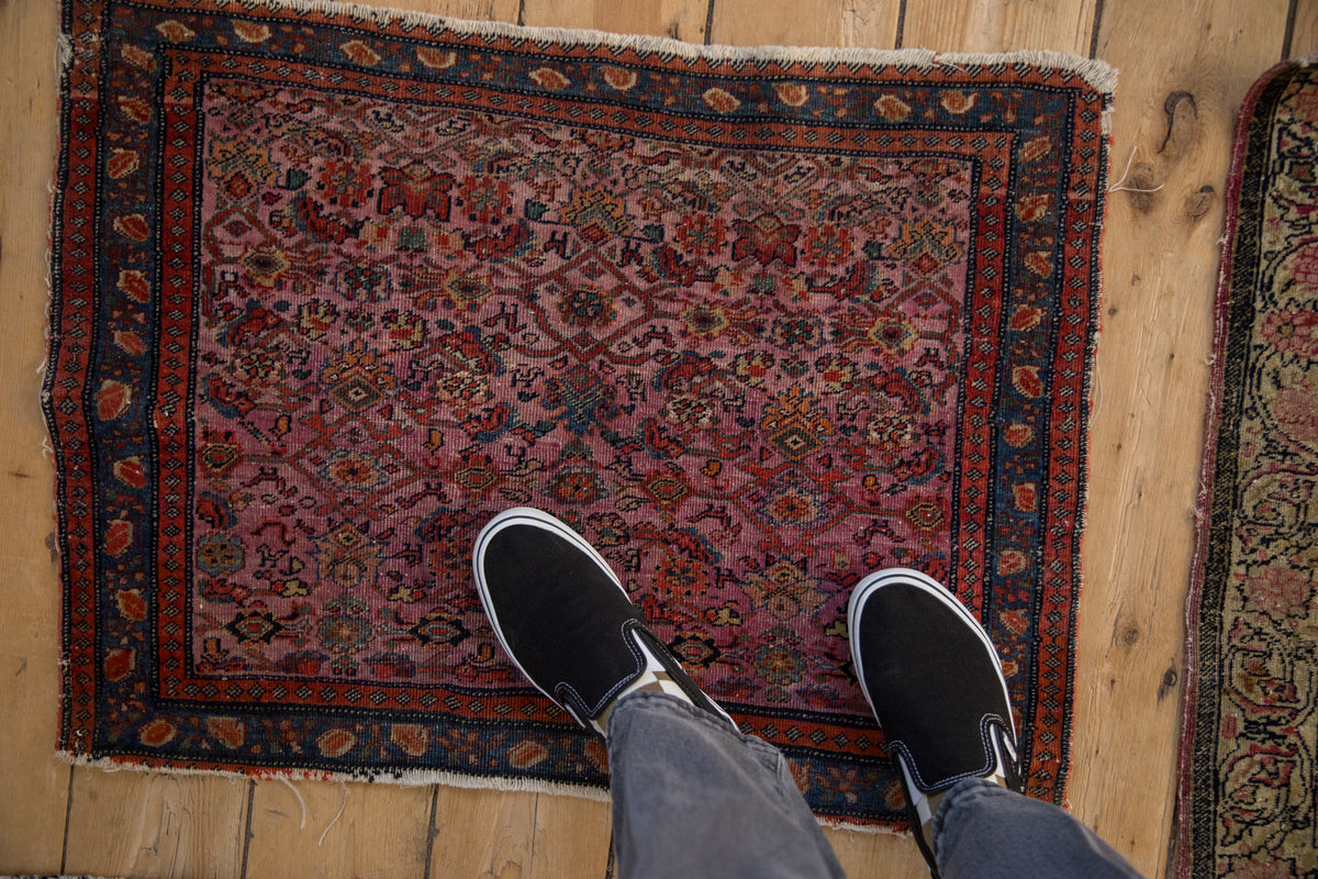 Antique Farahan Sarouk rug, allover Herati design, rich magenta and sapphire colors, 1'11" x 2'6".