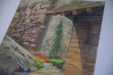 Dianne Aronian painting with visible brushstrokes, textured canvas, and part of brown building.
