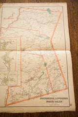 Aged paper on the late 19th century New York map, showing Poundridge, Lewisboro, North Salem.
