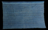 Hand-woven indigo blue striped cotton textile with vintage character, 3'3