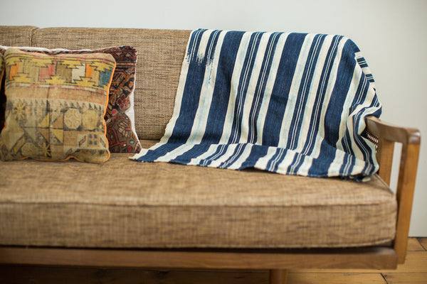 Vintage Indigo Stripe Throw // ONH Item 1956