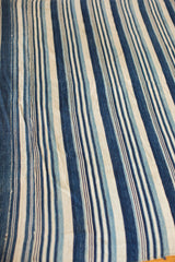 Detail of supple hand-woven indigo blue and cream striped collectible textile.