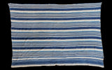 Vintage hand woven African indigo textile with blue and cream striped pattern, 3.5x5.
