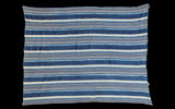 Hand woven vintage African indigo throw with varied blue and cream stripes, 3'5