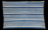 Hand woven vintage Indigo Blue Striped Textile with cream and varied blue stripes, 3.5x5.