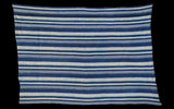Collectible vintage African indigo textile featuring hand woven blue and light striped bands, 3.5x5.