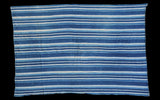 Vintage African indigo hand-woven striped textile in blues and off-white, 3'4