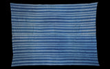 Vintage African indigo textile throw, hand-woven with varying blue and white stripes, 3'7x4'11.