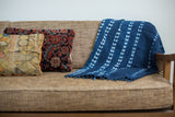 Vintage hand woven African indigo throw, collectible textile with intricate white patterns, 3'5
