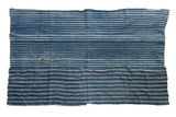 Vintage African indigo textile throw, hand-woven blue and cream stripes, distinct aged character, 3' x 4'10