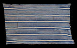 Hand woven vintage African indigo textile throw with blue and natural stripes, 3x5.