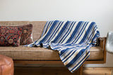 Collectible vintage African indigo stripe textile, hand-woven blue and cream, 3'5