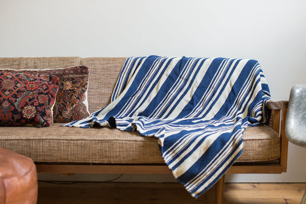 Vintage Indigo Stripe Throw // ONH Item 2035