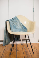 Vintage African indigo throw, showcasing hand woven texture and nuanced blue shades.