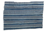 Collectible vintage African indigo textile, hand-woven with varied blue and cream stripes.