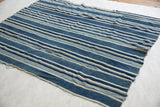 Visible seams and texture of hand woven vintage African indigo textile strips.