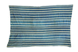 Vintage handwoven African indigo throw with varied blue and natural cream stripes, 3'4