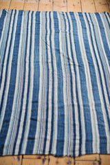 Collectible hand woven indigo textile showing varied blue and natural stripes.