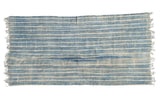 Collectible vintage African indigo throw, hand woven with irregular blue and ivory stripes, 3x6.