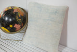 Faded Powder Blue Indigo Pillow, vintage African textile with sun-faded woven stripes, 20x20 inches.