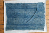 Hand woven African indigo textile throw, ivory and denim blue geometric patterns, 3'5