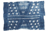 Vintage African indigo cloth featuring ivory star and geometric patterns, 3'6